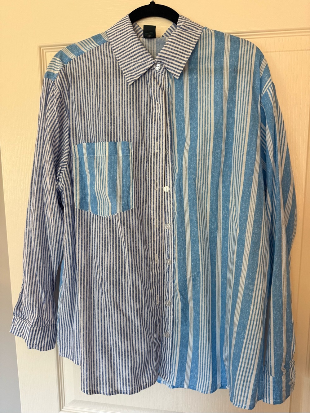 wild fable Blue and White Striped Patchwork Button-Up Shirt
